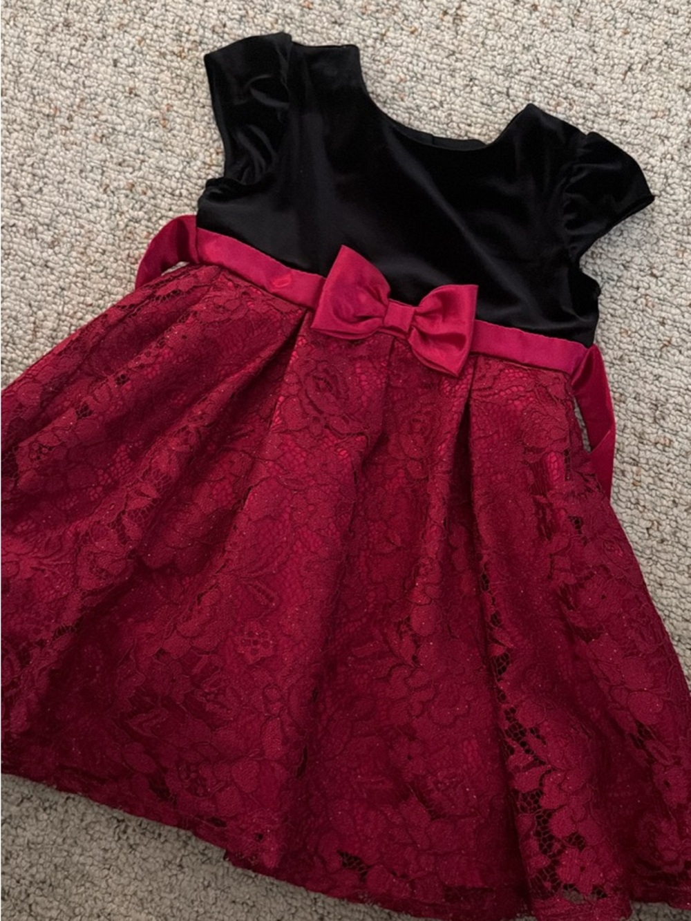 Black Velvet & Burgundy Lace Bow Dress